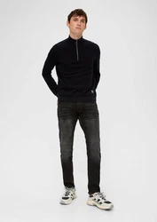 QS Strickpullover aus Strukturstrick Dunkelblau/Schwarz