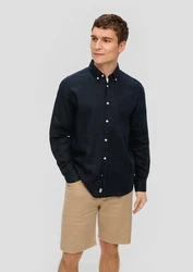 s.Oliver Langarmhemd mit Button-Down-Kragen Dunkelblau/Hellblau/Blau
