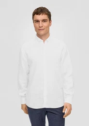 Langarmhemd Leinenhemd mit Button-Down-Kragen