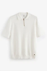 Next Polokragenpullover Regular Fit mit Reißverschluss Weiß/Creme
