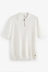 Next Polokragenpullover Regular Fit mit Reißverschluss Weiß/Creme