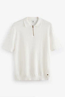 Next Polokragenpullover Regular Fit mit Reißverschluss Weiß/Creme