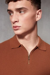 Next Polokragenpullover Regular Fit mit Reißverschluss Braun/Orange/Beige/Dunkelrot