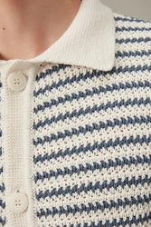 Next Kurzarmhemd Strickpullover mit Knopfleiste und Kuba-Kragen Hellblau/Braun/Grau/Weiß/Rot/Gelb/Blau