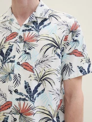 TOM TAILOR Kurzarmhemd mit Allover Print Blau/Weiß