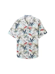 TOM TAILOR Kurzarmhemd mit Allover Print Blau/Weiß