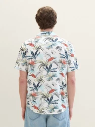TOM TAILOR Kurzarmhemd mit Allover Print Blau/Weiß