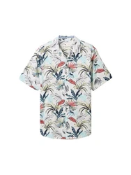 TOM TAILOR Kurzarmhemd mit Allover Print Blau/Weiß