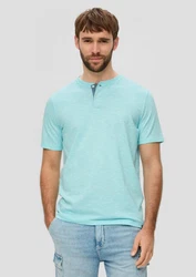 s.Oliver Kurzarmshirt mit Henleyausschnitt Grün/Türkis/Hellblau