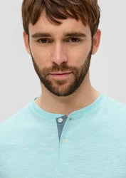 s.Oliver Kurzarmshirt mit Henleyausschnitt Grün/Türkis/Hellblau