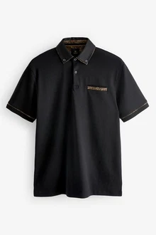 Next Polohemd mit elegantem Kragen Schwarz/Dunkelblau/Grau