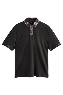Next Polohemd mit elegantem Kragen Schwarz/Beige Next Polohemd mit elegantem Kragen Schwarz/Beige