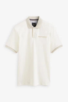 Next Polohemd mit elegantem Kragen Weiß/Creme/Khaki/Beige