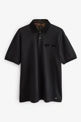 Next Polohemd mit elegantem Kragen Schwarz/Grau