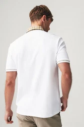 Next Polohemd mit elegantem Kragen Weiß/Dunkelblau/Creme/Gelb/Gold