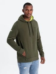 OMBRE Kapuzensweatshirt mit Reißverschlusstasche Dunkelgrün/Khaki