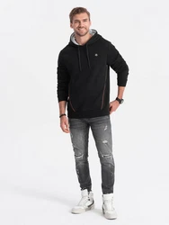 OMBRE Kapuzensweatshirt mit Reißverschlusstasche Schwarz/Grau/Dunkelgrau/Hellblau