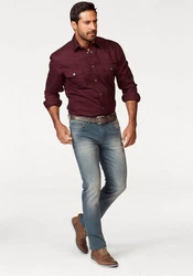 Arizona Langarmhemd Western-Stil Dunkelrot/Bordeaux