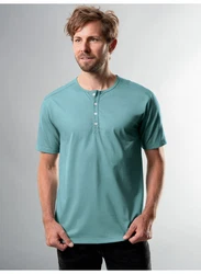 Trigema T-Shirt mit Knopfleiste DELUXE Grün/Hellblau/Türkis