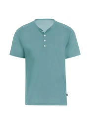 Trigema T-Shirt mit Knopfleiste DELUXE Grün/Hellblau/Türkis