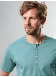 Trigema T-Shirt mit Knopfleiste DELUXE Grün/Hellblau/Türkis