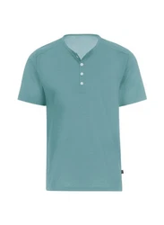 Trigema T-Shirt mit Knopfleiste DELUXE Grün/Hellblau/Türkis