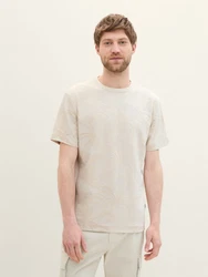 TOM TAILOR T-Shirt Jacquard Khaki/Weiß/Beige