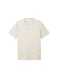 TOM TAILOR T-Shirt Jacquard Khaki/Weiß/Beige