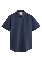 Next Businesshemd Regular Fit Kurzarmhemd Struktur-Leinenmix Blau/Hellblau/Dunkelblau