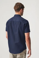 Next Businesshemd Regular Fit Kurzarmhemd Struktur-Leinenmix Blau/Hellblau/Dunkelblau