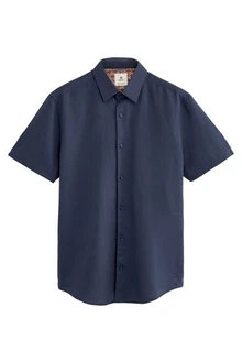 Next Businesshemd Regular Fit Kurzarmhemd Struktur-Leinenmix Blau/Hellblau/Dunkelblau