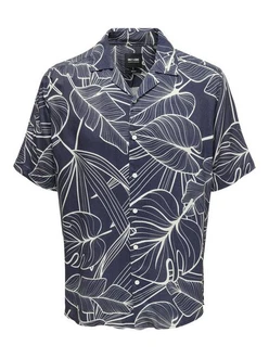ONLY & SONS Kurzarmhemd Hemd mit Resort Kragen 7346 Blau