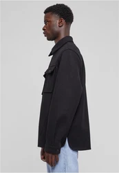 URBAN CLASSICS Langarmhemd Plain Overshirt Schwarz/Dunkelblau/Beige