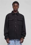 URBAN CLASSICS Langarmhemd Plain Overshirt Schwarz/Dunkelblau/Beige