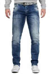 Slim-fit-Jeans Casual Hose BA-CD533 Dunkelblau W38/L32 (1-tlg) mit lssiger Stonewashed Waschung
