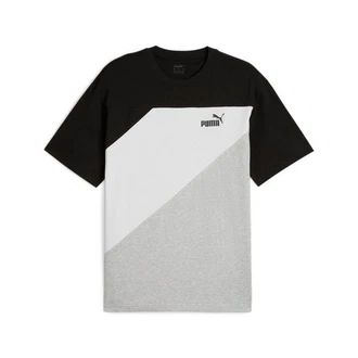PUMA T-Shirt POWER COLORBLOCK TEE Schwarz/Silber/Dunkelgrau/Grau/Weiß