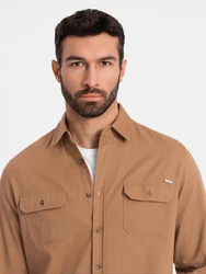 OMBRE Langarmhemd Regular Fit Braun/Khaki/Beige