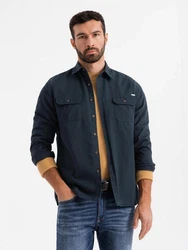 OMBRE Langarmhemd Regular Fit Dunkelblau/Hellblau/Blau