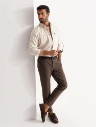 OMBRE Langarmhemd Regular Fit Beige/Khaki
