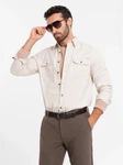 OMBRE Langarmhemd Regular Fit Beige/Khaki