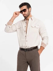 OMBRE Langarmhemd Regular Fit Beige/Khaki