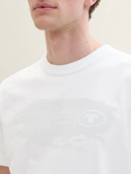 TOM TAILOR T-Shirt mit Textprint Weiß/Schwarz/Creme