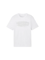 TOM TAILOR T-Shirt mit Textprint Weiß/Schwarz/Creme