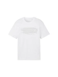 TOM TAILOR T-Shirt mit Textprint Weiß/Schwarz/Creme