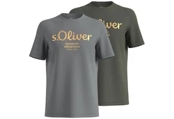 s.Oliver T-Shirt mit Metallic-Logo-Aufdruck 2er Pack Dunkelgrün/Silber/Braun