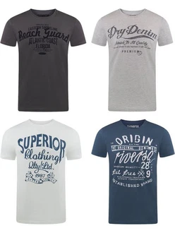 riverso Herren T-Shirt RIVLeon Regular Fit Kurzarm Print Tee Shirt Dunkelblau/Blau/Grau