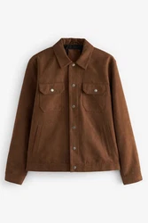 Next Lederimitatjacke Truckerjacke mit Kragen aus Velourskunstleder (1) Braun/Dunkelbraun