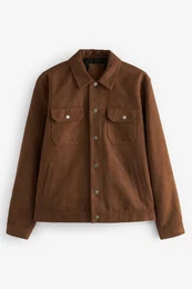 Lederimitatjacke Truckerjacke mit Kragen aus Velourskunstleder (1-St)