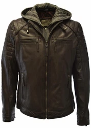 Zimmert Lederjacke Carlo mit abnehmbarer Kapuze Cognac/Schwarz/Dunkelbraun