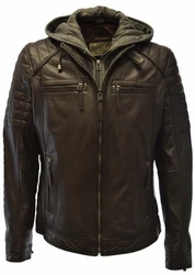 Zimmert Lederjacke Carlo mit abnehmbarer Kapuze Cognac/Schwarz/Dunkelbraun